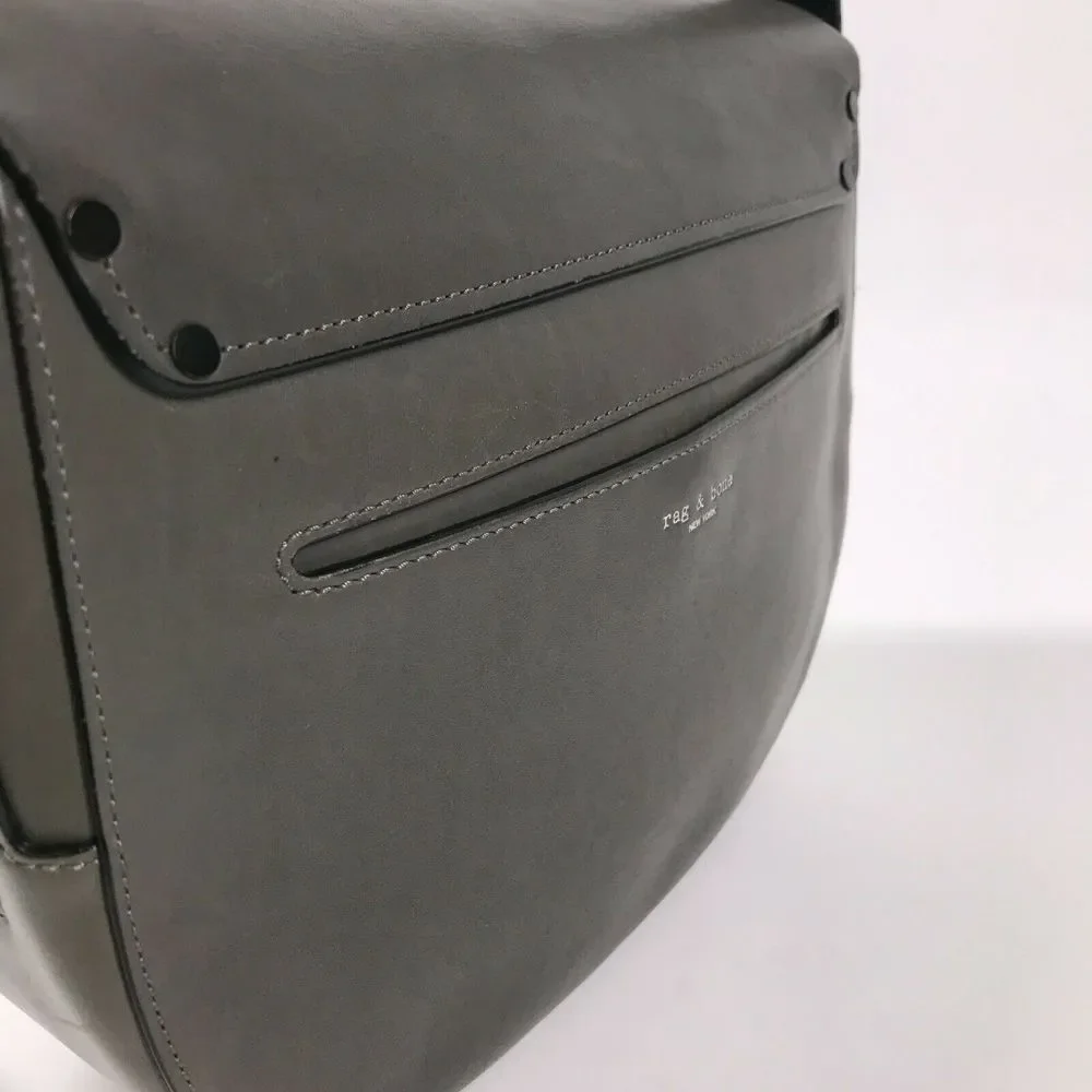 rag & bone Smoke Gray Leather Flap Saddle Bag 3-Way Strap Shoulder 9”H 11”W 2”D - Picture 6 of 15